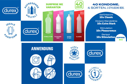 DUREX Surprise me prezervatif karışımı kutu içinde, 40 adet