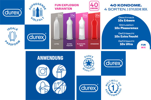 DUREX Fun Explosion prezervatif karışımı 4 tip, 40 adet