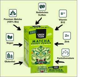GREEN TIGER Matcha Enerji Tozu Çubukları, 12X7 g