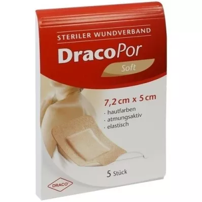 DRACOPOR 5x7.2 cm steril cilt renginde yara örtüsü, 5 adet