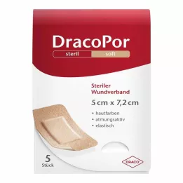 DRACOPOR 5x7.2 cm steril cilt renginde yara örtüsü, 5 adet