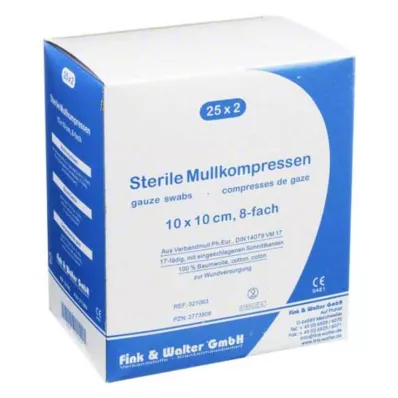 MULLKOMPRESSEN 10x10 cm steril 8 katlı, 25X2 adet