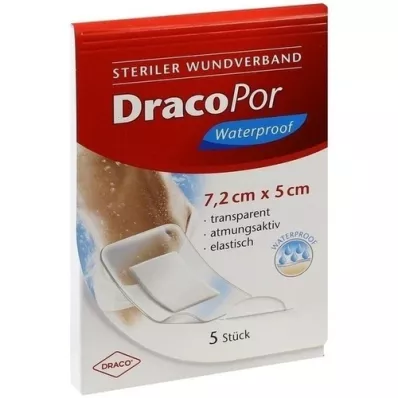 DRACOPOR su geçirmez yara örtüsü 5x7.2 cm steril, 5 adet