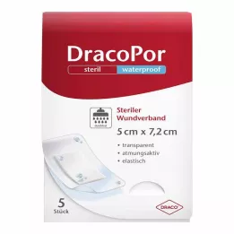DRACOPOR su geçirmez yara örtüsü 5x7.2 cm steril, 5 adet
