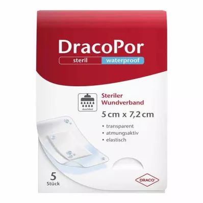 DRACOPOR su geçirmez yara örtüsü 5x7.2 cm steril, 5 adet