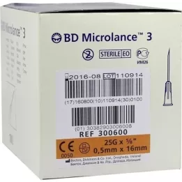 BD MICROLANCE Kanül 25 G 5/8 0,5x16 mm, 100 adet