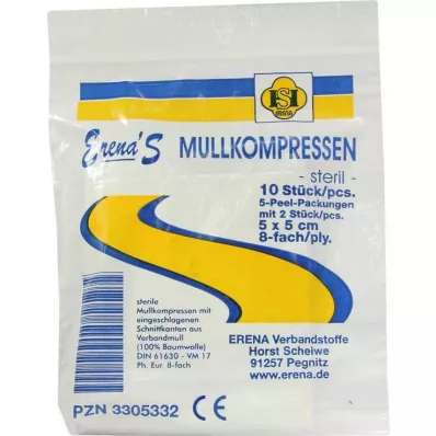 ERENA Gazlı bez kompres 5x5 cm steril 8 katlı, 5X2 adet