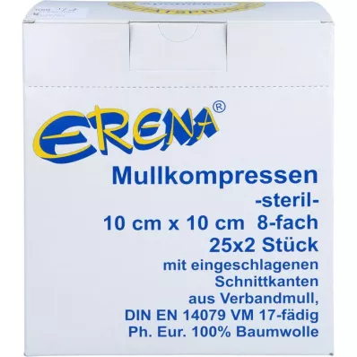 ERENA Gazlı bez kompres 10x10 cm steril 8 katlı, 25X2 adet