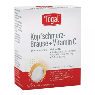 TOGAL Baş Ağrısı Efervesan + Vit.C Efervesan Tablet, 20 Kapsül TOGAL Baş Ağrısı Efervesan + Vit.C Efervesan Tablet, 20 Kapsül