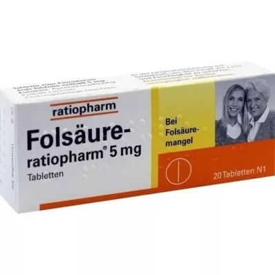 FOLSÄURE-RATIOPHARM 5 mg tabletler, 20 adet