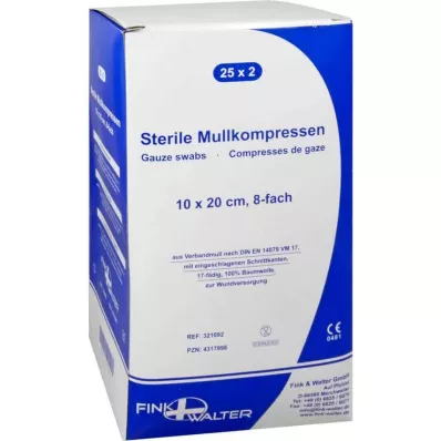 MULLKOMPRESSEN 10x20 cm steril 8 kat, 25X2 adet