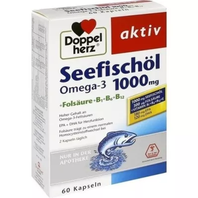 DOPPELHERZ Deniz balığı yağı Omega-3 1.000 mg+Fol. kapsül, 60 adet