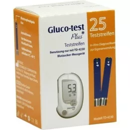 GLUCO TEST Plus kan şekeri test şeritleri, 25 adet