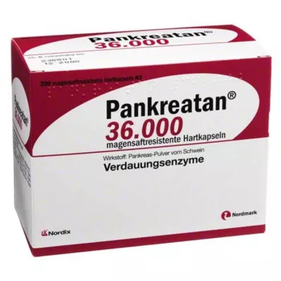 Pankreatan 36.000 mide-dirençli kapsül, 200 parça