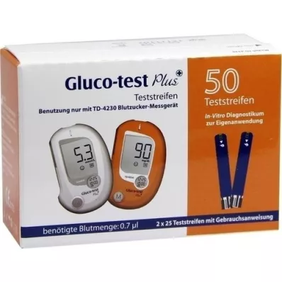 GLUCO TEST Plus kan şekeri test şeritleri, 50 adet