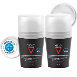 VICHY HOMME Hassas ciltler için deodorant roll-on 48 saat DP, 2X50 ml
