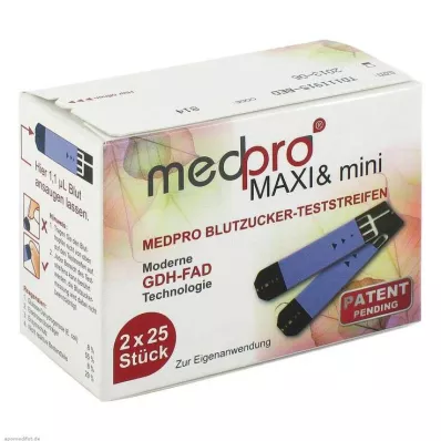 MEDPRO Maxi &amp; mini kan şekeri test şeritleri, 2X25 adet