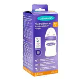 LANSINOH Geniş boyunlu şişe 160 ml, emzik S ile, 1 adet