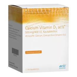 CALCIUM VITAMIN D3 acis 500 mg/400 I.U. çiğneme tabletleri, 100 adet