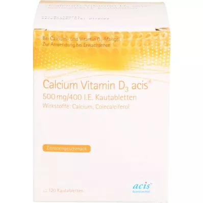 CALCIUM VITAMIN D3 acis 500 mg/400 I.U. çiğneme tabletleri, 120 adet