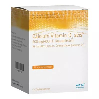 CALCIUM VITAMIN D3 acis 500 mg/400 I.U. çiğneme tabletleri, 120 adet