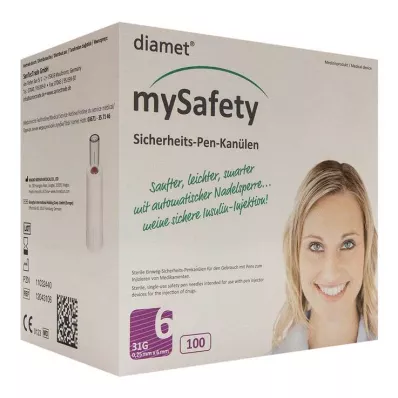 Diamet Mysafety emniyet kalem kanülü 31 G 0,25x6 mm, 100 adet Diamet Mysafety emniyet kalem kanülü 31 G 0,25x6 mm, 100 adet