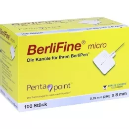 BERLIFINE 0,25x8 mm mikro iğneler, 100 adet