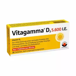 VITAGAMMA D3 5.600 I.U. Vitamin D3 NEM Tabletler, 20 adet