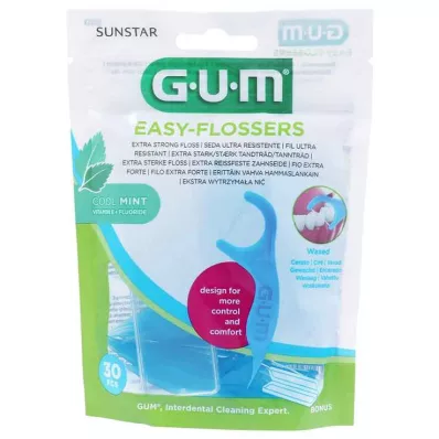 GUM Easy-Flossers diş ipi çubukları mumlu + seyahat çantası, 30 adet
