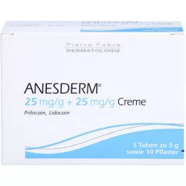 ANESDERM 25 mg/g + 25 mg/g krem + 10 flaster, 5X5 g