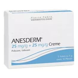 ANESDERM 25 mg/g + 25 mg/g krem + 10 flaster, 5X5 g