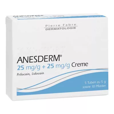 ANESDERM 25 mg/g + 25 mg/g krem + yama, 5X5 g ANESDERM 25 mg/g + 25 mg/g krem + yama, 5X5 g