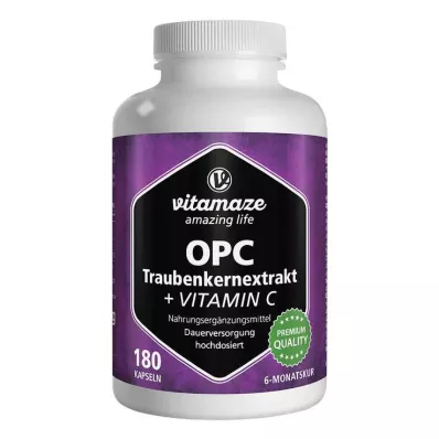 OPC Yüksek doz üzüm çekirdeği ekstresi + C vitamini kapsülleri, 180 adet OPC Yüksek doz üzüm çekirdeği ekstresi + C vitamini kapsülleri, 180 adet