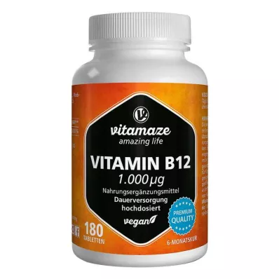 VITAMIN B12 1000 µg yüksek doz vegan tablet, 180 adet