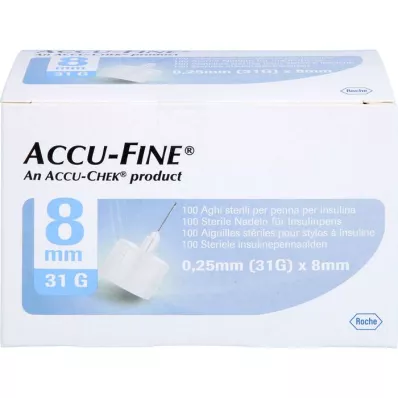 ACCU FINE insülin kalemleri için steril iğneler 8 mm 31 G, 100 adet