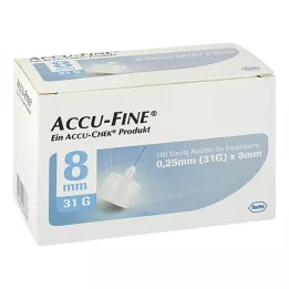 ACCU FINE insülin kalemleri için steril iğneler 8 mm 31 G, 100 adet
