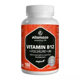 VITAMIN B12 1000 µg yüksek doz + B9+B6 vegan tablet, 180 adet