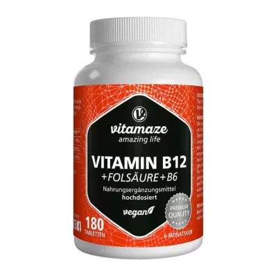 VITAMIN B12 1000 µg yüksek doz + B9+B6 vegan tablet, 180 adet