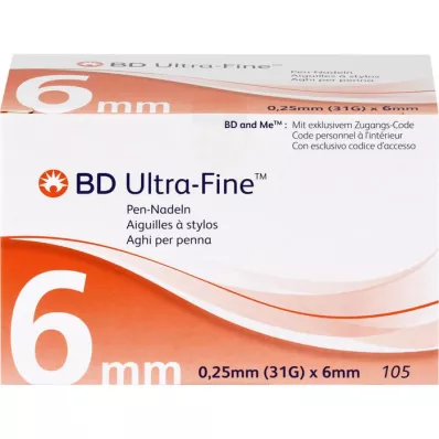 BD ULTRA-FINE Kalem iğneleri 6 mm 31 G 0,25 mm, 105 adet