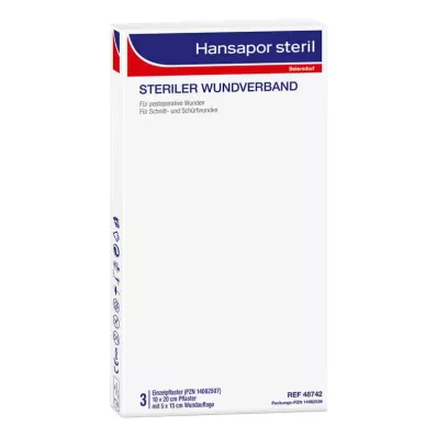 HANSAPOR Steril yara örtüsü 10x20 cm, 3 adet HANSAPOR Steril yara örtüsü 10x20 cm, 3 adet