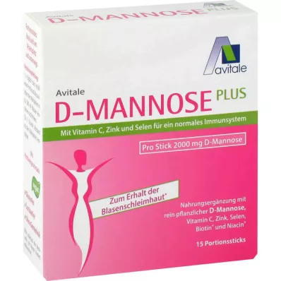 D-MANNOSE PLUS 2000 mg vitamin ve mineral içeren çubuklar, 15X2,47 g