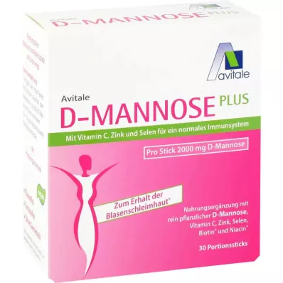 D-MANNOSE PLUS 2000 mg vitamin ve mineral içeren çubuklar, 30X2,47 g