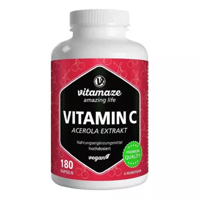 VITAMIN C 160 mg aserola özü saf vegan kapsül, 180 Kapsül