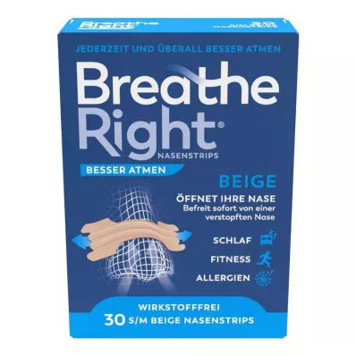 Breathe Better Breathe Right® burun alçısı normal bej, 30 adet Breathe Better Breathe Right® burun alçısı normal bej, 30 adet