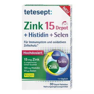 Tetesept Çinko 15 Depo + Histidin + Selenyum film kaplı tabletler, 30 adet Tetesept Çinko 15 Depo + Histidin + Selenyum film kaplı tabletler, 30 adet
