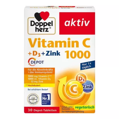 Doppelherz C Vitamini 1000 + D3 + Çinko Deposu tabletleri, 30 adet