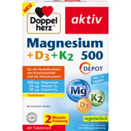 DOPPELHERZ Magnezyum 500+D3+K2 Depo Tablet, 60 Kapsül