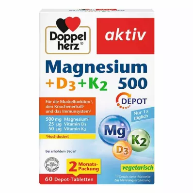 Doppelherz Magnezyum 500 + D3 + K2 Depo tabletleri, 60 adet Doppelherz Magnezyum 500 + D3 + K2 Depo tabletleri, 60 adet