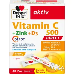 DOPPELHERZ C Vitamini 500+Çinko+D3 Deposu DIRECT Pel., 40 adet